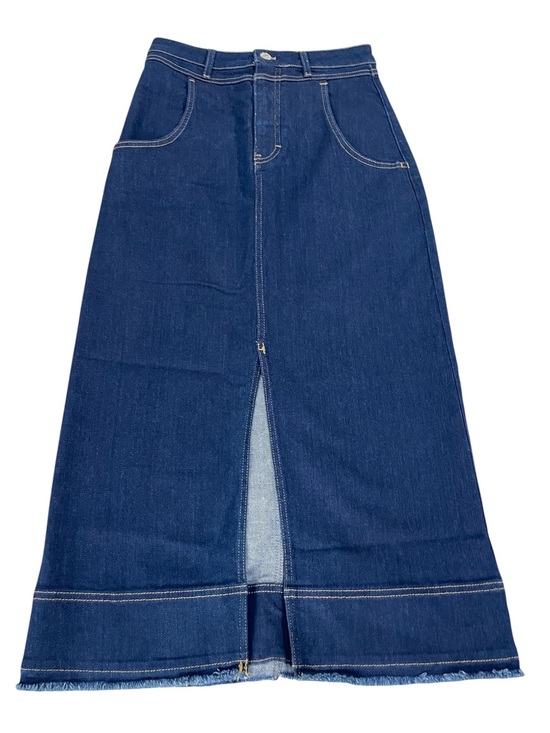 Pilcro Dresses & Skirts - Anthropologie Pilcro Women’s Size 6 Front Slit Midi Skirt Dark Blue Denim
